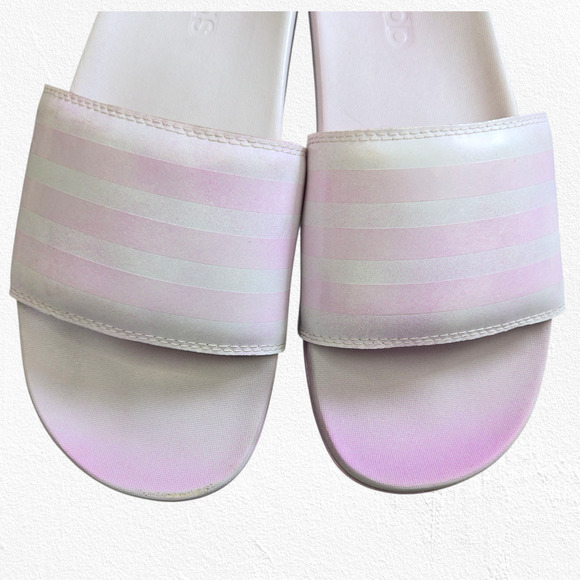 Adidas Adilette Comfort Slides Pink White Striped Slip-On Sandals Size 9 - Picture 12 of 14